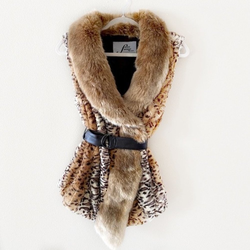 FAUX FRENZI by DENA Faux Belted Leopard Vest